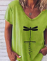Dragonfly Printed Letter Faith Tee Casual V Neck T-Shirt Top
