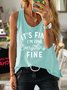 I'm Fine Tee Graphic Casual Sleeveless Blue Vest Tank Tops