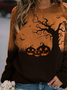 Halloween Cotton-Blend Long Sleeve Crew Neck Sweatshirts
