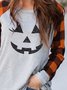 Gray Crew Neck Casual Halloween Shirt & Top