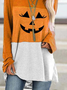 Women's Halloween Hat Pumpkin Face Print Contrast Top