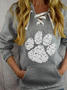 Women's Dog Claw Print Casual Lace Up Hoodie & Sweatshirt