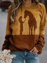 Girl And Horse Print Crew Neck Sweatshirt
