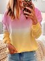 Pink Cotton-Blend Casual Long Sleeve Women's Gradient Print Sweatshirt