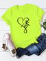 Heart-shaped Faith Print Round Neck Cotton T-shirt