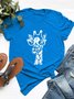 Giraffe Print Round Neck Cotton Loose Women's T-shirt