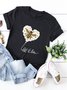 Let it bee Daisy Heart Print Round Neck Cotton Casual T-shirt