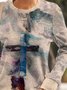 Women's Oil Painting Faith Christian Cross Printed Casual Sweatshirt