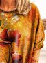 Long Sleeve Crew Neck Casual Oil painting flowers Shirt & Top