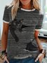 Black Cat Print T Shirt Cute Striped Cat Tee Women Ringer T-shirt