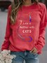 Cat Graphic Long Sleeve Crew Neck Loose Sweatshirts