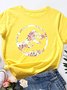 Abstract Floral Dinosaur Graphic Loose Round Neck Short Sleeve Tee