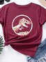Abstract Floral Dinosaur Graphic Loose Round Neck Short Sleeve Tee