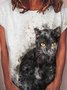 Cat Graphic Short Sleeve  Round Neck Loose Tee
