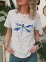 Dragonfly Crew Neck Casual Women Tee