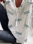 Dragonfly Printed Shirts Casual V Neck 3/4 Sleeve Blouse Tops
