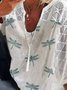 Dragonfly Printed Shirts Casual V Neck 3/4 Sleeve Blouse Tops