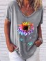 Be Kind Floral V Neck Casual Short Sleeve Women Tee