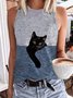 Black Cat Tank Top Cute Animal Sleeveless Crew Neck Shirt Top