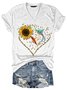 Sunflower Hummingbird V Neck Animal Casual Short Sleeve Woman's T-shirt
