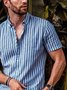 Men Stripe Shirt Casual Blue and White Short Sleeve Summer Top
