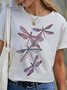 Dragonfly Graphic Short-Sleeved Round Neck Casual T-shirt