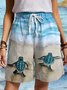Sea Turtle Print Beach Bermuda Shorts For Ladies Pants