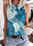 Vintage Map Printed Sleeveless Casual Top