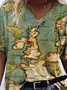 Vintage Map Printed Sleeveless Casual Tee
