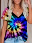 Tie-dye Hippie Holiday Style V-neck Short-sleeved Tee