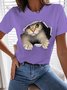 Women's 3d Cat Graphic Tee Cute Funny Animal Printed Crew Neck T-shirt