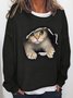 3D Cat Graphic Crew Neck Sweatshirt Cute Animal Long Sleeve Top