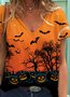 Halloween Yellow Castle V Neck T Shirts Tops