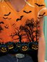 Halloween Yellow Castle V Neck T Shirts Tops