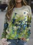 Casual and simple floral gradient color printing round neck long-sleeved polyester-cotton Sweatshirts