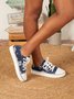 Denim Floral Print Casual Lace-up Flat Sneakers