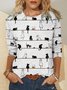 Women Funny Cat Animal Round Neck Shirt Long sleeve Top