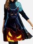 Halloween Cat Pile Neck Woman Dress
