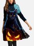 Halloween Cat Pile Neck Woman Dress