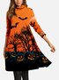 Halloween Pumpkin Pile Neck Woman Dress