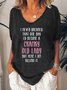 Old lady funny text printed V-neck short-sleeved cotton blend T-shirt