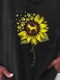 Funny Sunflower Ladies V-neck Short Sleeve