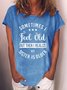 Funny text print round neck short-sleeved cotton-blend T-shirt