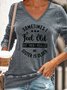 Funny and humorous letter print V-neck long-sleeved cotton-blend Sweatshirts