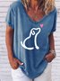 Casual and simple dog print short-sleeved V-neck T-shirt
