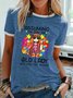 Hippie Print Ladies Round Neck Ringer Tee