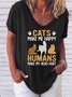 Funny cat print V-neck short-sleeved T-shirt