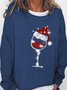 Merry Christmas Wine Glass Cotton Blends Casual Sweatshirt