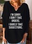 Funny text print notched neck long sleeve shirt