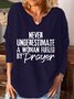 Never Underestimate A Woman Fueled By Prayer Women's V-neck Long Sleeve Top